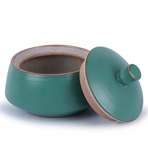 Small Kitchen Ceramic Canister Storage Jar with Lid Ancient Green