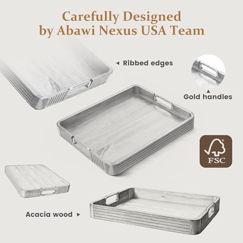 Acacia Wood Serving Tray with Gold Handles