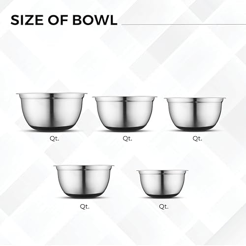Premium Stainless Steel Mixing Bowls with Lids Non (5 Count)