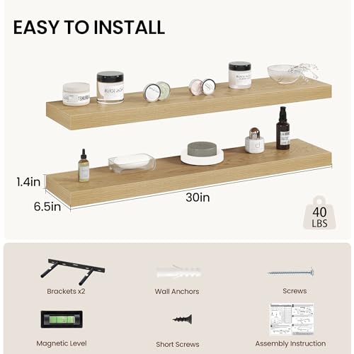 30 Inch Floating Shelves Wall Mounted for Display (2 Count)