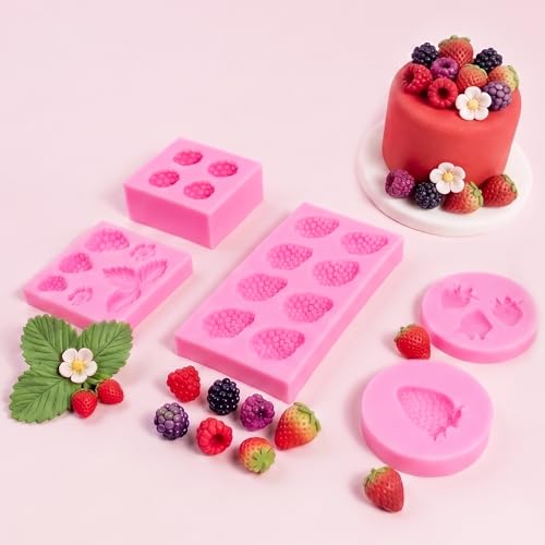 5 Packs Strawberry Mold Strawberry Chocolate Mold Fruit Silicone Molds Fondant Molds for Cake Decorations
