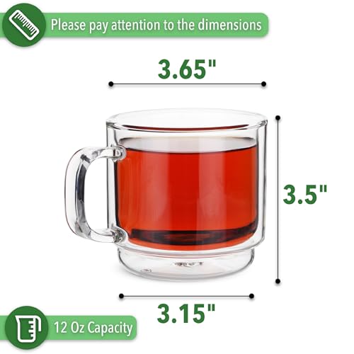 BTaT Double Walled Stackable Glass Coffee Mugs (4 Count)