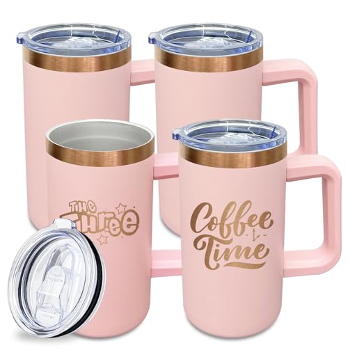 22oz Insulated Coffee Mug Bulk with Handle and Lid Pink (4 Count)