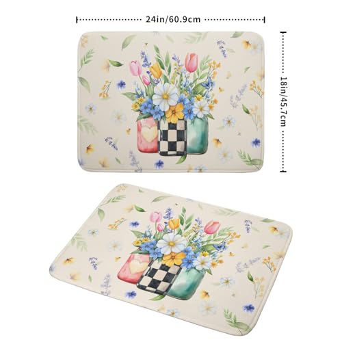 Spring Flower Vases Dish Drying Mat for Countertop