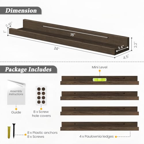 24 Inch Floating Picture Ledge Shelf Set of 4 (4 Count)