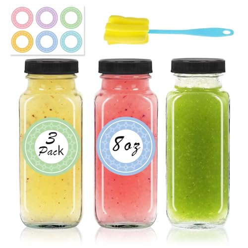 3 pack 8 oz Glass Juice Bottles with Lids