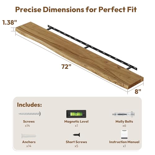 Wood Floating Shelves Live Edge 72” Set of 1