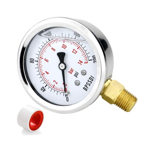 0 200 Psi Glycerin Liquid Filled Low Pressure Gauge