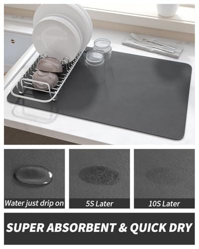 Coffee Mat Hide Stain Rubber Backed Absorbent Dish Drying Mat for Kitchen Counter