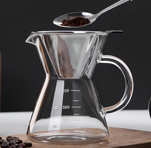 Pour Over Coffee Maker with Reusable Stainless Steel Drip Filter
