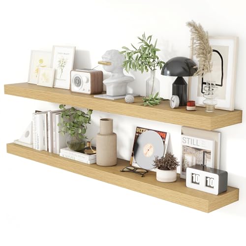 55 Inch Floating Shelves for Wall 8 Inch Deep Oak Shelves Set of 2 (2 Count)