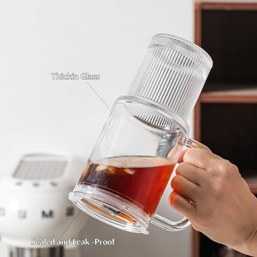26oz Glass Tumbler with Handle & Lid