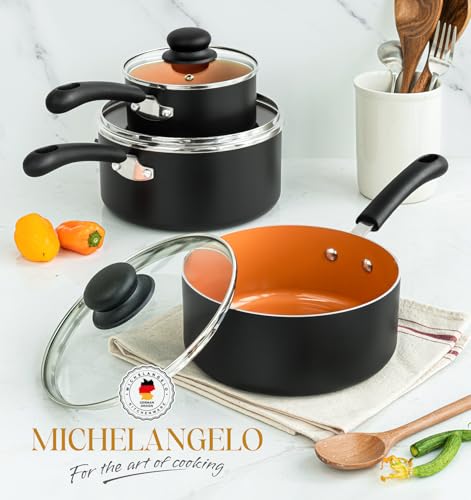 Ceramic Saucepan Set 1.5QT & 2QT & 3QT Nonstick Sauce Pans (3 Count)
