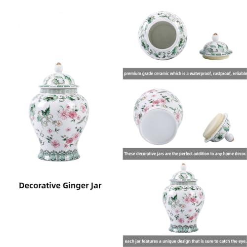 8inches green Ginger Jar with Lid Chinese Decorative flower Ceramic