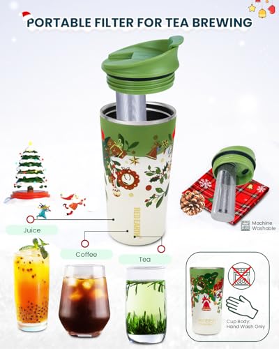 17oz Christmas Tea Cup with Infuser and Lid