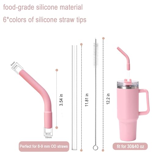 6 Pcs Reusable Color Silicone Straw Tips with Drinking Long Straws Compatible with Stanley 40 (6 Count)