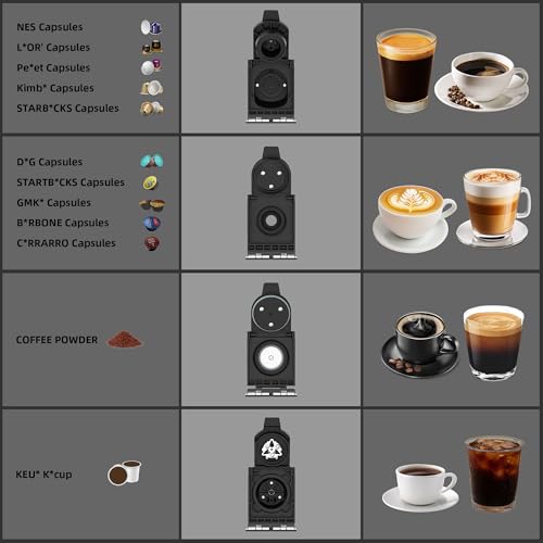 4-in-1 Espresso Capsule Coffee Machine, Single Serve Coffee Maker for K*cup/Nes/DG/Ground Coffee, 19Bar, 1L,ST-550(silver)