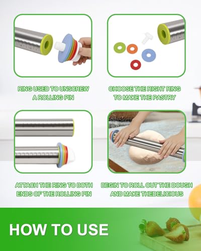 Adjustable Stainless Steel Rolling Pin Set with Thickness Rings (3 Count)