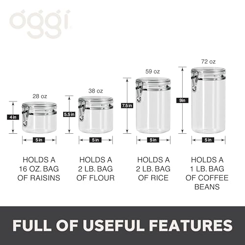4pc Clear Canister Set with Clamp Lids Airtight Containers in Sizes Ideal for Kitchen & Pantry Storage of Bulk