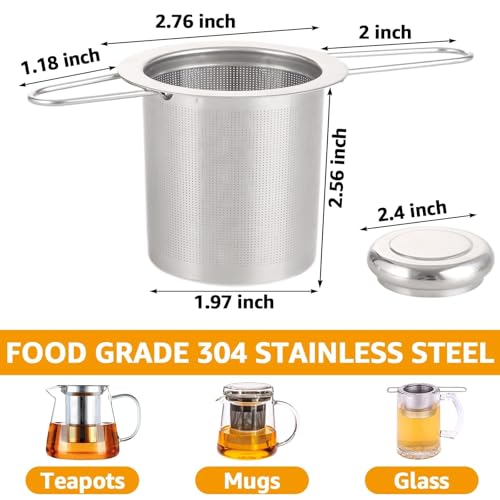 4 PCS Tea Strainer with Lid 304 Stainless Steel Tea Infuser Basket for Loose Tea Extra Fine Mesh Tea Diffuser Long Handle Tea Strainers Filters for Hanging on Teapots Mugs Cups (4 Count)
