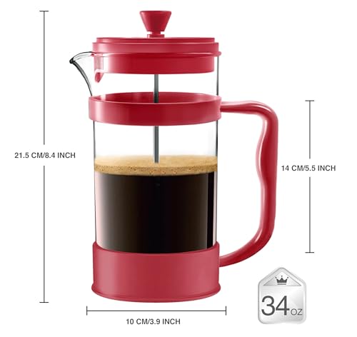 Borosilicate Glass French Press Coffee Maker 34 Oz
