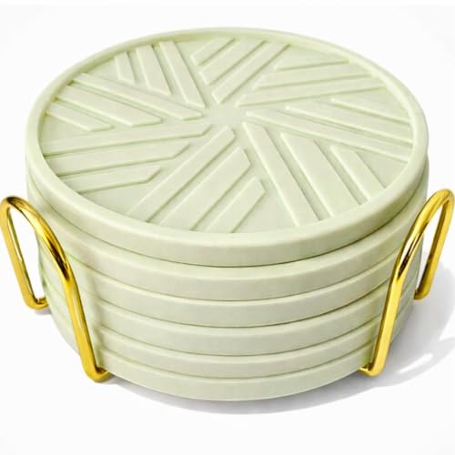 Silicone Coasters Set of 6 with Gold Holder and Modern smart Pattern