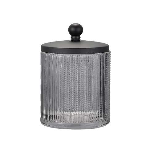 Gray Colored Tranlucent Apothecary Ribbed Geo Etched Glass Jar W