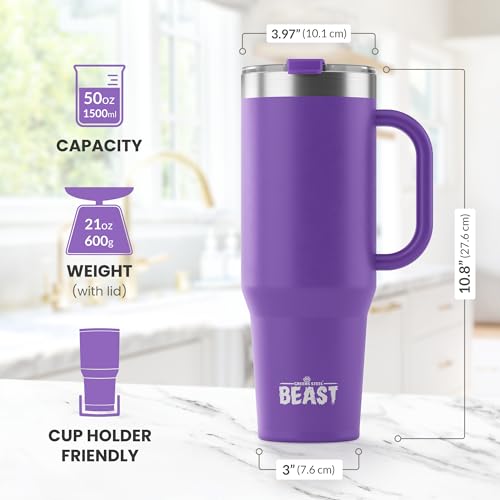 Beast 50 oz Tumbler with Handle Stainless Steel Vacuum Insulated Coffee Ice Cup Double Wall Travel Flask