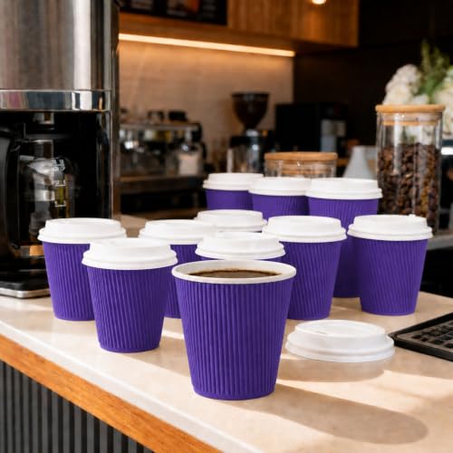Ripple Wall Coffee Cups 25 Count 8 Ounce Insulated Royal Purple Paper Cups