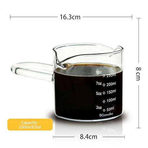 250ML 8.5OZ Espresso Glass Measuring Cup Triple Pitcher Milk Cup Espresso Cups with U