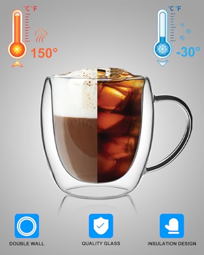 4 Pack Double Walled Coffee Cups Glasses Mug (4 Count)