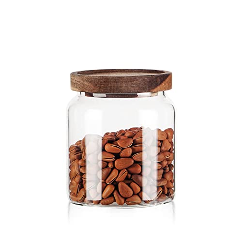 Glass Storage Container Airtight Food Jars Kitchen Canister with Wood Lids