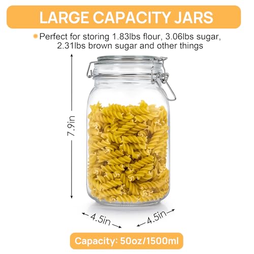 50oz Glass Food Storage Jars with Airtight Clamp Lids (3 Count)