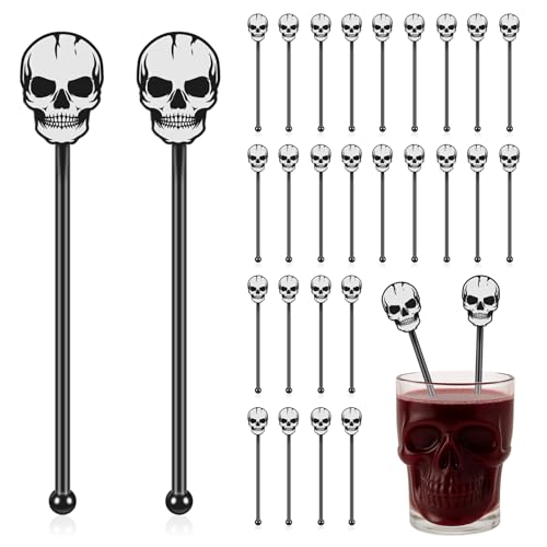 30 Pcs Halloween Swizzle Sticks Skull Fall Drink Stirrers