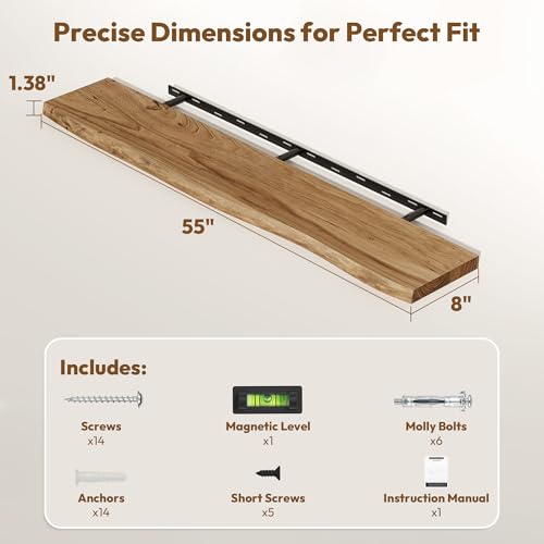 Wood Floating Shelves Live Edge 55” Set of 1