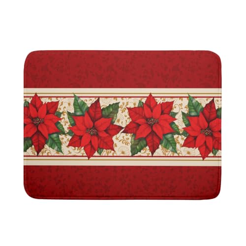 Poinsettia Flowers Dish Drying Mat 18"x24" Christmas Red Decorative Dish Drainer Mats Xmas Winter Floral Print Reversible Microfiber Dish Drying Rack Pad for Kitchen Countertop Sink