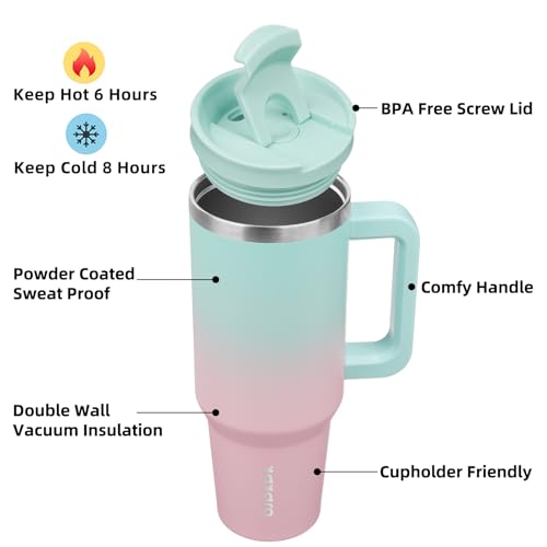 40 oz Insulated Tumbler with Handle & Straw