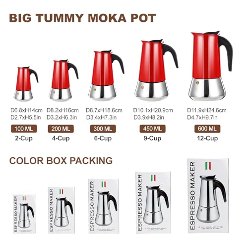 2 Cup Stovetop Espresso Maker Stainless Steel Moka Pot Stove Top Percolator Italian Coffee Makers Capable Mocha Greca Machine Cafe Classic Induction Cookers for Home and Camping 100ml 3.3oz