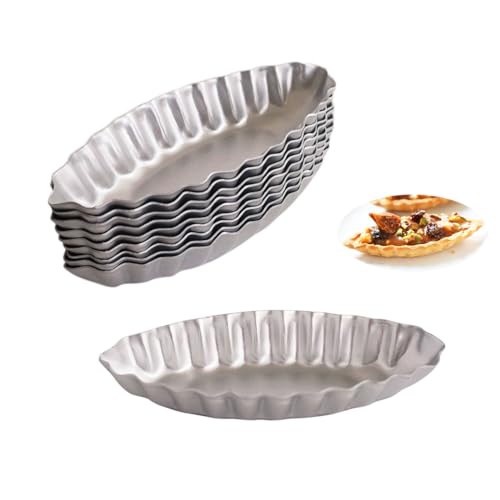 Tiny Aluminum Boat Tart Pan Fluted Oval Baking Mold (10 Count)