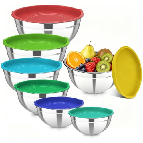 Stainless Steel Mixing Bowls with Color Lids (7 Count)