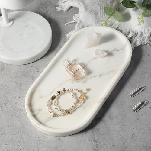 White Marble Tray with Gold Pattern for Bathroom Counter
