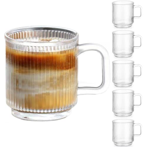 6 PACK Premium Glass Coffee Mugs with Handle (6 Count)