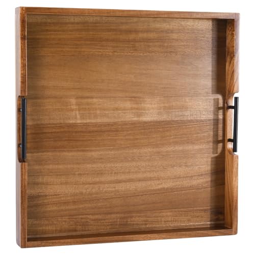 Acacia Wood Ottoman Tray with Handles 20" x 20"