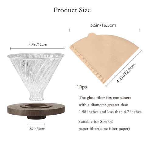 Pour Over Coffee Dripper with 100 pcs Size 02 Paper Filter (100 Count)