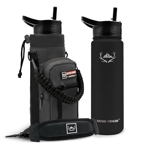 24 oz Insulated Water Bottle with Carrier Bag & 3 Lids