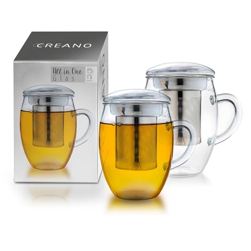 2pcs All-In-One Tea Glass with Stainless Steel Infuser and Lid - 14oz (400ml) (2 Count)