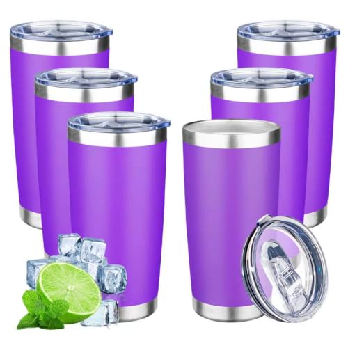 20oz Tumbler with Lid Double Wall Vacuum Insulated Travel Coffee Mug Stainless Steel Thermal Cup Powder Coated Sturdy Coffee Tumbler Bulk for Hot and Cold Beverage (6 Count)