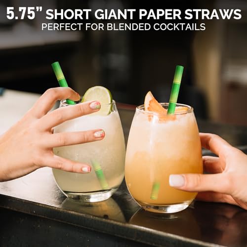 5.75" x 0.31" Green Bamboo Disposable Paper Drinking Straws for Short Drinks (250 Count)