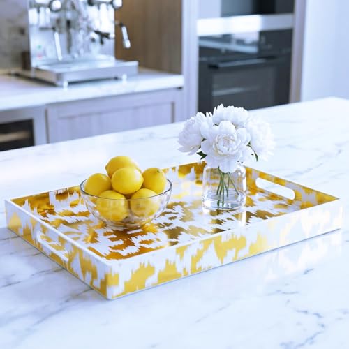 White & Gold Glitter Abstract Serving Tray with Handles