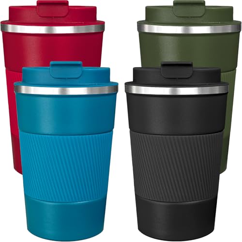 4 Pack Insulated Coffee Mug with Lid 12oz Travel Coffee Tumbler Stainless Steel Reusable Coffee Cups Thermal Coffee Mug for Hot and Iced Cold Drinks (4 Count)
